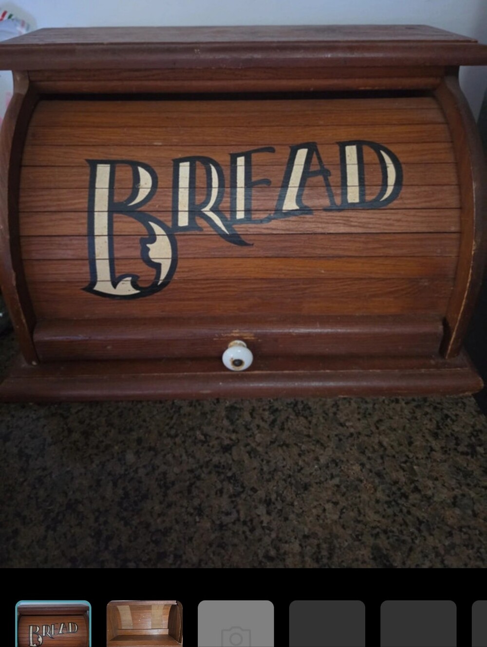 Wooden Bread Box with Roll-Top Lid - Brown